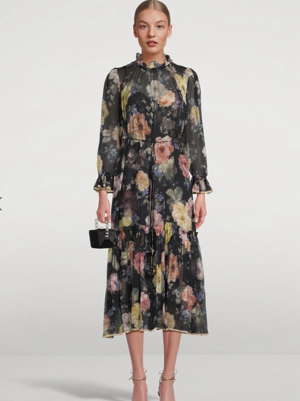 Zimmermann Luminosity Silk Dress In Floral Print Midi Dress